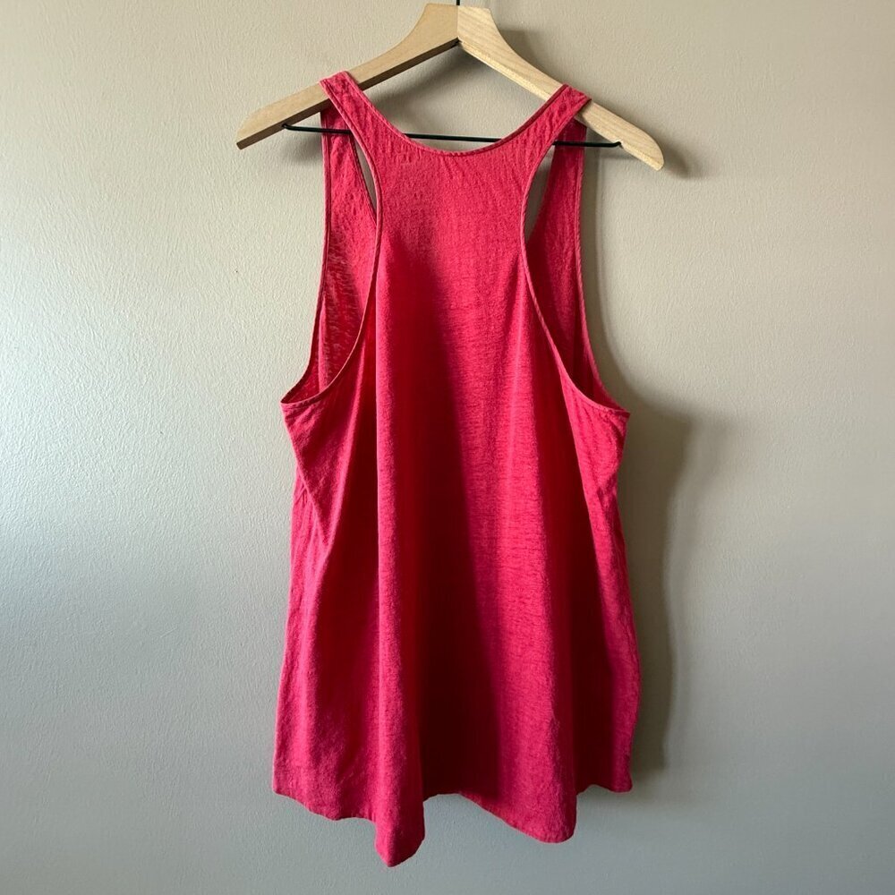 Women's L Eileen Fisher Organic Linen Jersey Long Fuchsia Racer Back Tank - Picture 3 of 7
